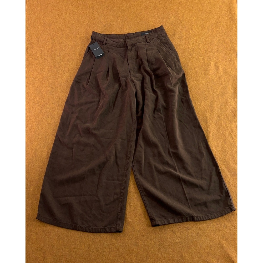 Massimo Dutti Women 10 Brown Pleated Wide Leg Lyocell Culotte Trousers NWT